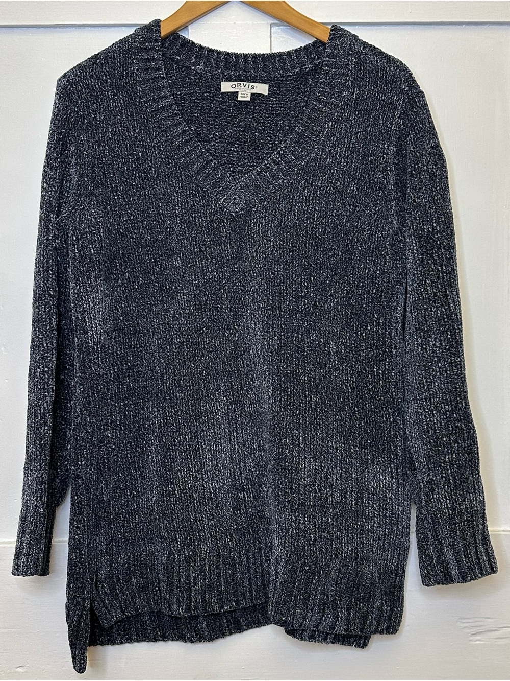 Orvis Women's Denim Blue Heather V-Neck Super Soft Sweater Sz S